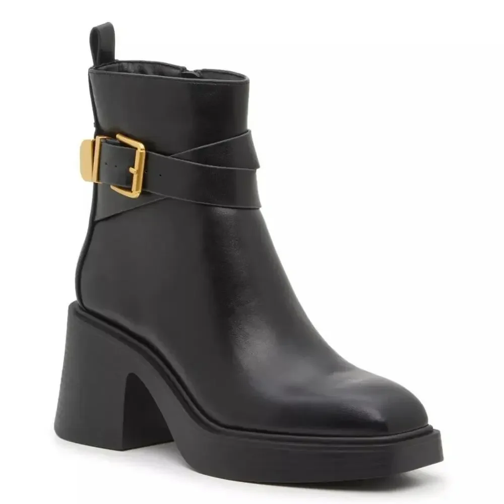 Chinese Laundry Amie Boots Women's US 7.5 Black Block heel Ankle Bootie Hawk2961